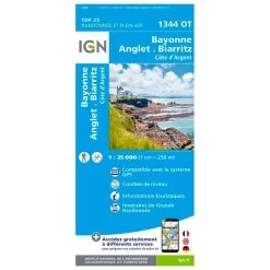 Mapa IGN 1344OT Bayonne Anglet Biarritz Côte D'Argent