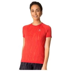 Camiseta De Trail Odlo Zeroweight Ceramicool T-Shirt Crew Neck SS Wmn American Beauty Space Dye